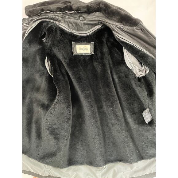 VTG Womens Neiman Marcus Leather Coat Jacket L Black Faux Fur Lined Capsule - Picture 8 of 16